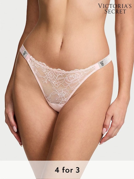 Victoria's Secret Angel Pink Thong Scattered Shine Strap Lace Knickers (H28613) | £20