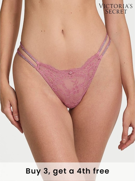 Victoria's Secret Dusk Mauve Pink Brazilian Twinkle Strap Lace Knickers (H28643) | £20