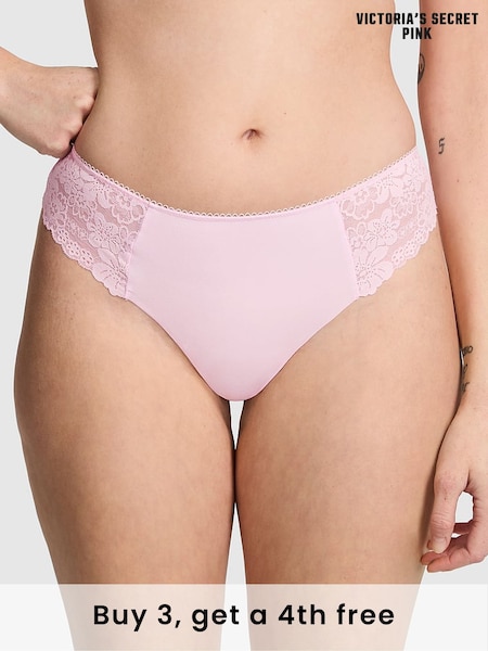 Victoria's Secret PINK Pink Tulip Thong No Show Lace Trim Knickers (H28734) | £9