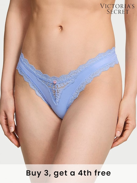 Victoria's Secret Blue Cameo Lace Trim Brazilian Knickers (H28756) | £14