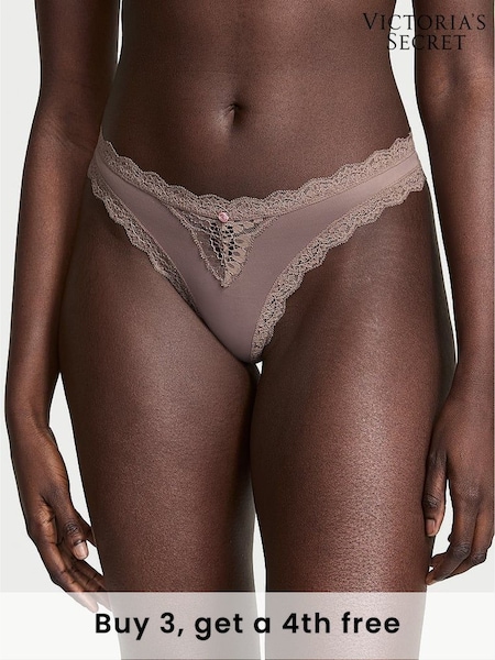 Victoria's Secret Titanium Grey Lace Trim Thong Knickers (H28771) | £14