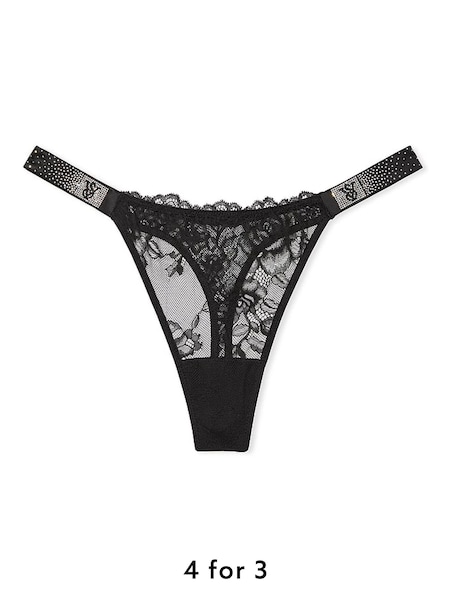 Victoria's Secret Black Thong Scattered Shine Strap Lace Knickers (H28807) | £20