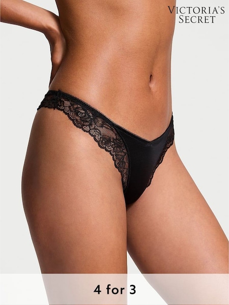 Victoria's Secret Black Thong Rose Lace Trim Knickers (H28863) | £14
