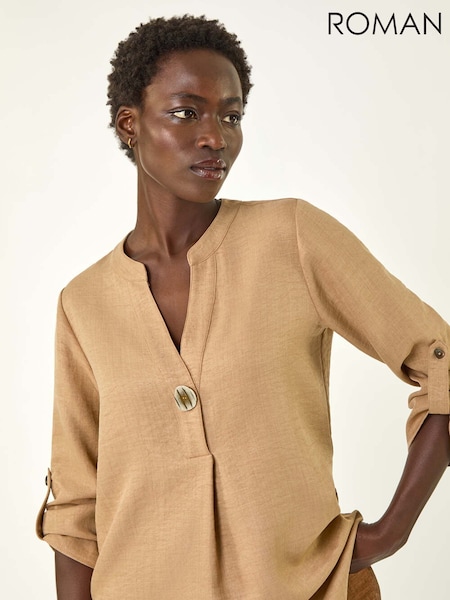 Roman Natural Horn Button Detail Longline Tunics Top (H28878) | £40