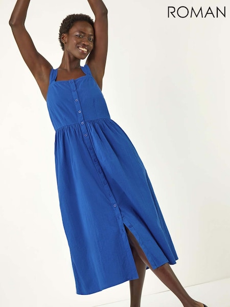 Roman Blue Seer Sucker 100% Cotton Sundress (H28887) | £42