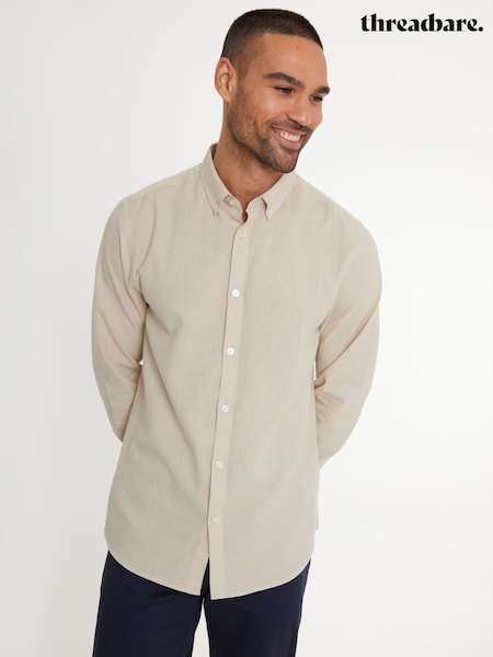 Threadbare Cream Linen Blend Long Sleeve Shirt (H28895) | £25