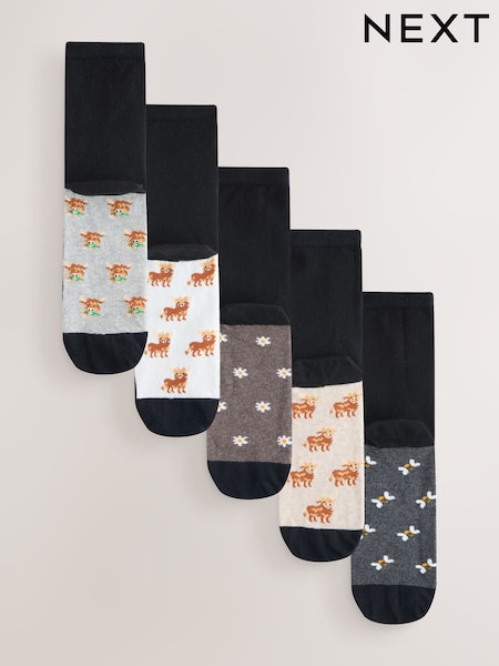 Hamish Highland Cow Footbed Ankle Socks 5 Pack (H28924) | £12