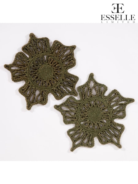Esselle Set of 2 Green Severn Jute Star 36x36cm Placemats (H29109) | £20