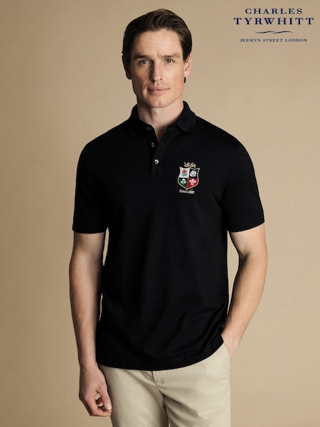 Charles Tyrwhitt Black The Lions Print TM Pique Polo Shirt (H29143) | £65