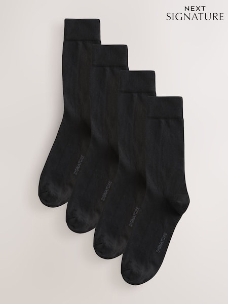Black Supima Cotton Signature Socks 4 Pack (H29286) | £16