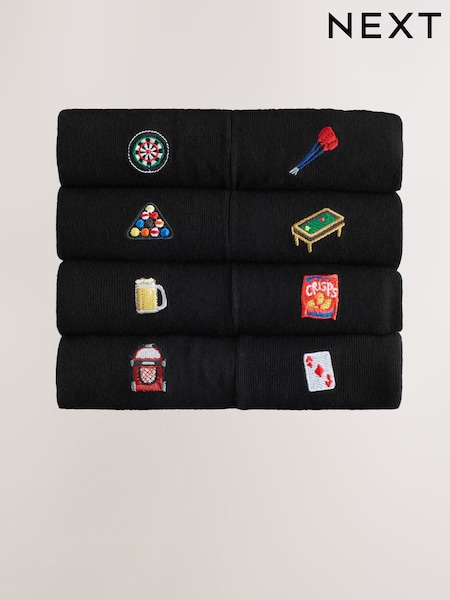 Black Games Fun Embroidered Socks 8 Pack (H29288) | £21