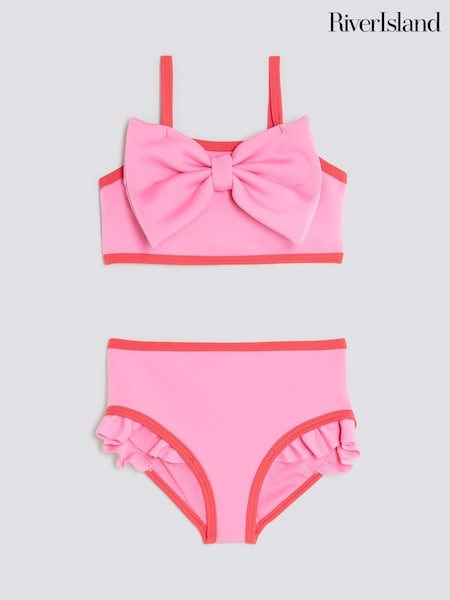 River Island Pink Girls Contrast 3D Bow Bikini (H29358) | £19