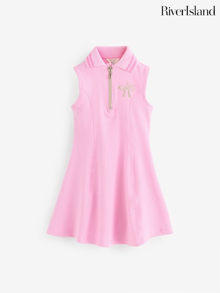 River Island Pink Girls Rib Bow Dress (H29370) | £21