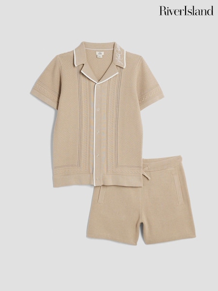 River Island Natural Boys Textured Revere Polo Shirt (H29382) | £32