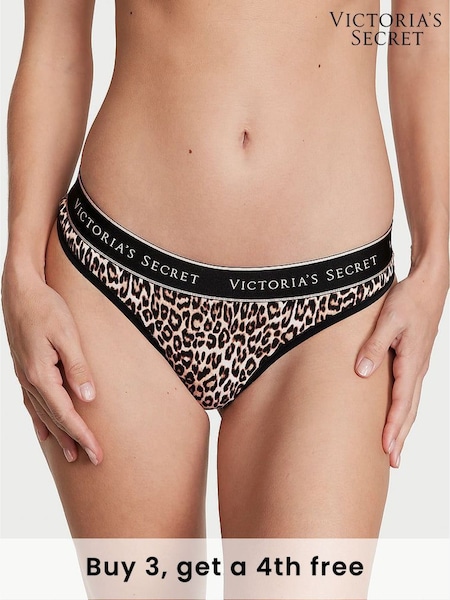 Victoria's Secret Leopard Brown Thong Logo Knickers (H29482) | £9