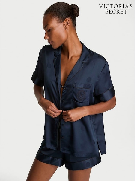 Victoria's Secret Dot Twilight Jacquard Blue Satin Short Pyjamas Set (H29506) | £65
