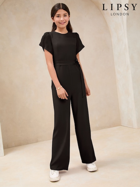 Lipsy Black Mesh Yoke Jumpsuit (5-16yrs) (H29643) | £32 - £40