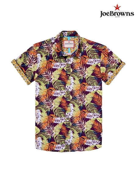 Joe Browns Purple Palm Leaf Print Casual Short Sleeve 100% Cotton Shirt (H29696) | £43