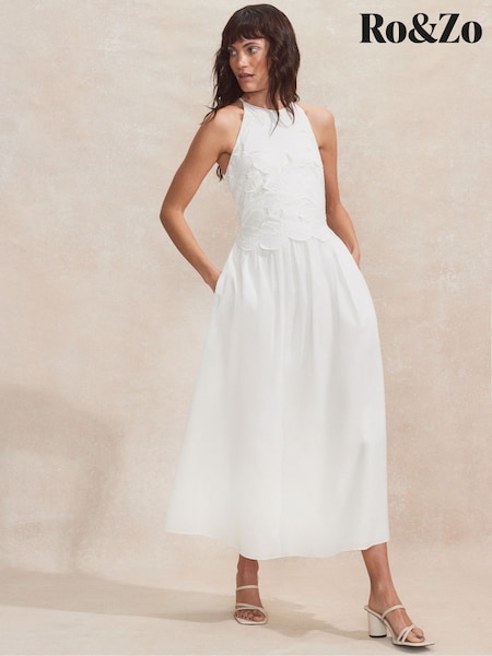 Ro&Zo White 100% Cotton Marina Floral Cutwork Dress (H29862) | £139