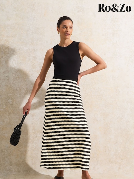 Ro&Zo Black Petite Stripe Knit Midi Dress (H29865) | £79