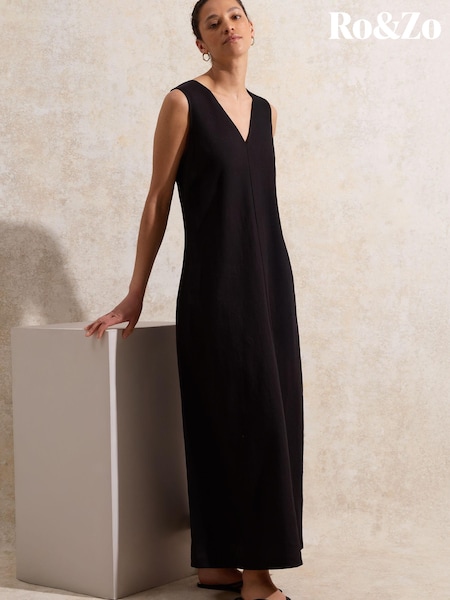Ro&Zo Black V-Neck Blend Midi Dress (H29867) | £99