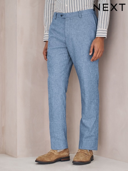 Blue Tailored Fit Linen Blend Texture Suit Trousers (H29892) | £50