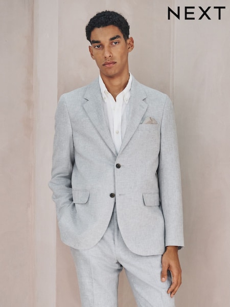 Grey Tailored Fit Linen Blend Texture Suit Jacket (H29893) | £99