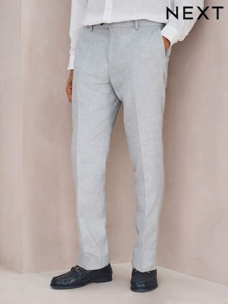 Grey Tailored Fit Linen Blend Texture Suit Trousers (H29894) | £50