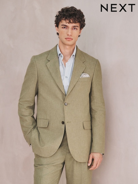 Green Tailored Fit Linen Blend Texture Suit Jacket (H29895) | £99