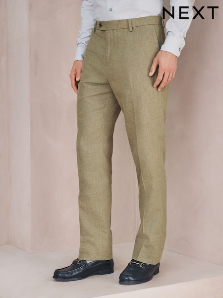 Green Tailored Fit Linen Blend Texture Suit Trousers (H29896) | £50