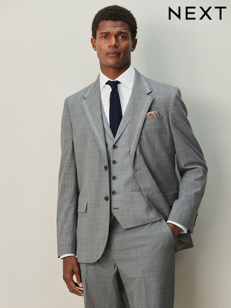 Grey Regular Fit Contrast Fabric Detail Suit Jacket (H29906) | £84