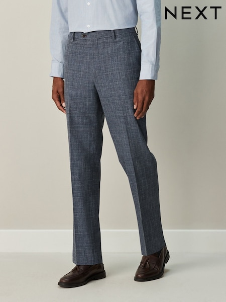 Navy Blue Regular Fit Trimmed Check Suit Trousers (H29914) | £55