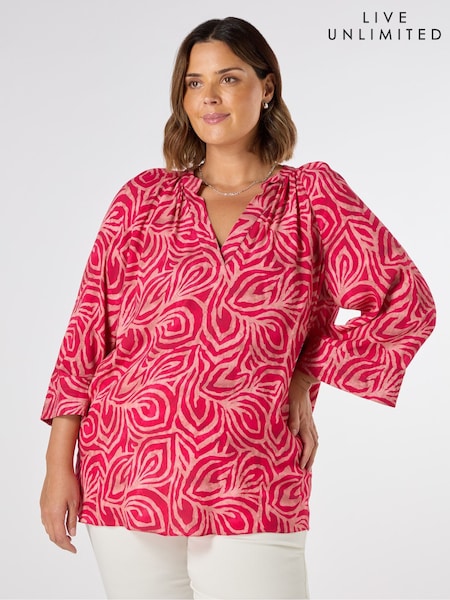 Live Unlimited Pink Curve Abstract Cropped Sleeve Blouse (H29938) | £69