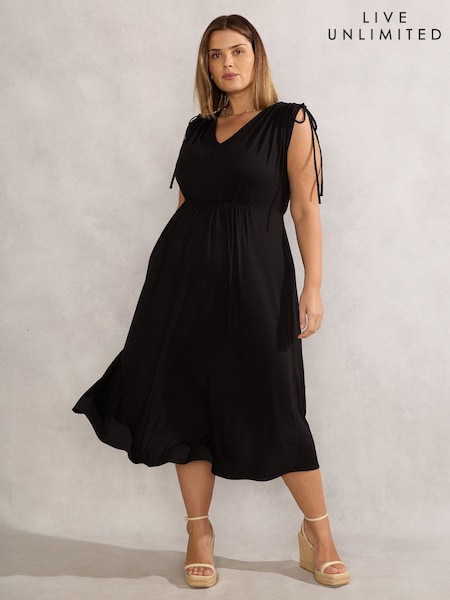 Live Unlimited Black Curve Petite Drawstring Short Sleeve Dress (H29939) | £59