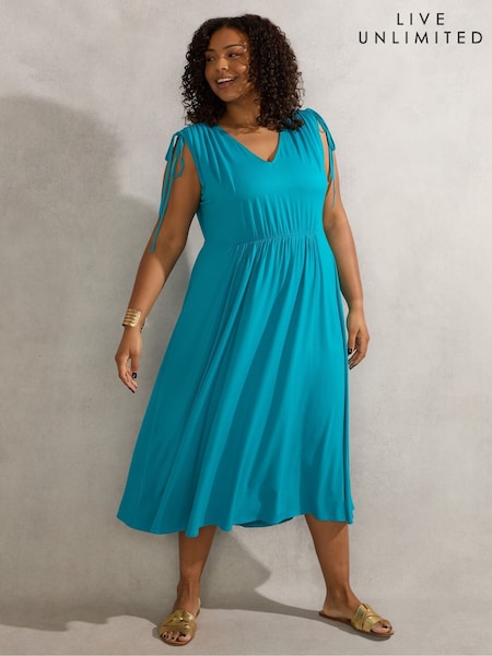 Live Unlimited Blue Curve Drawstring Sleeve Dress (H29943) | £59