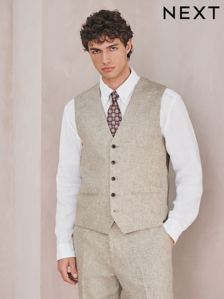 Neutral Linen Blend Texture Suit Waistcoat (H29961) | £45