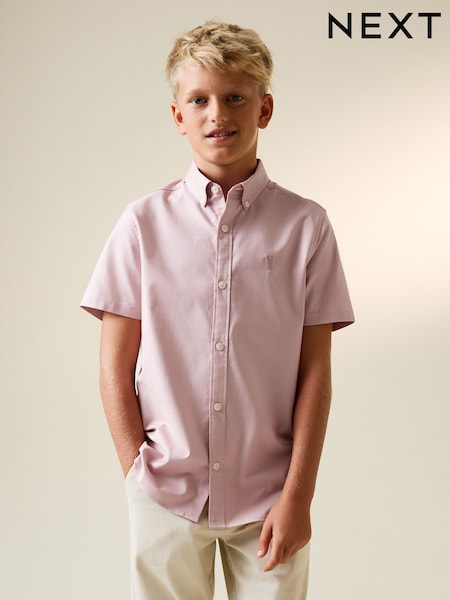 Pink Logo Short Sleeve Cotton Rich Oxford Shirt (3-16yrs) (H30011) | £10 - £15