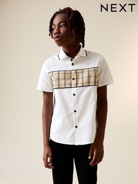 White Check Splice Short Sleeve Smart Shirt (3-16yrs) (H30041) | £13 - £18