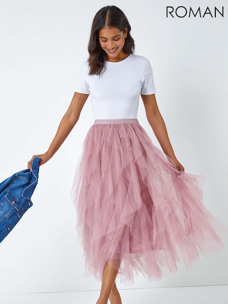 Roman Pink Elasticated Mesh Layered Skirt (H30061) | £50
