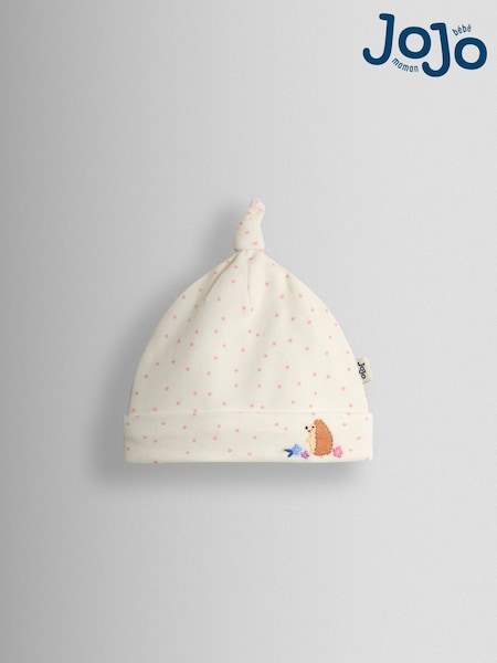 JoJo Maman Bébé Cream Speckled Hedgehog Organic Cotton Appliqué Baby Hat (H30124) | £6