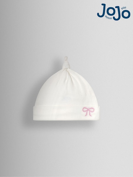 JoJo Maman Bébé Cream Pretty Bow Organic Cotton Appliqué Baby Hat (H30126) | £6