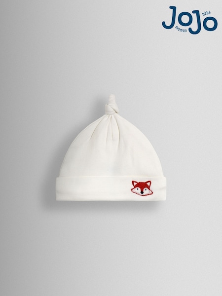 JoJo Maman Bébé Cream Fox Organic Cotton Appliqué Baby Hat (H30136) | £6