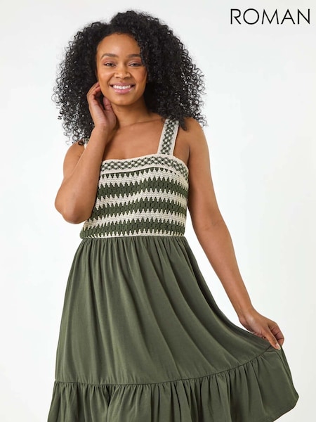 Roman Green Petite Crochet Trim Strap Dress (H30150) | £48