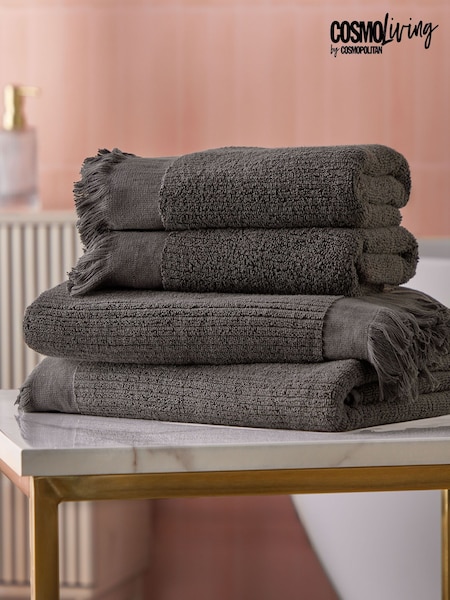 Cosmo Living 4 Pack Charcoal Textured Cotton Towel Bale (H30154) | £30