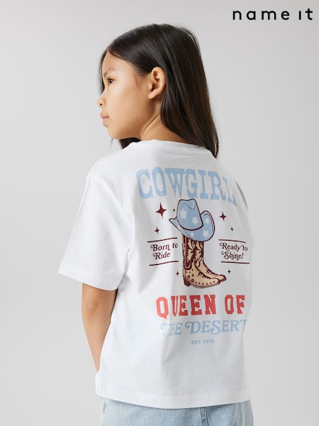 Name It White Cowgirl Boot Print Cap Sleeve T-Shirt (H30184) | £10