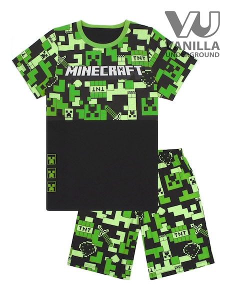 Vanilla Underground Green Boys Minecraft Short Sleeve Short Leg 100% Cotton Pyjamas Set (H30204) | £16