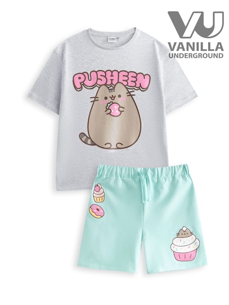 Vanilla Underground Grey Girls 100% Cotton Pusheen T-Shirt and Shorts Set (H30220) | £22