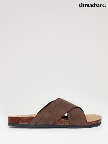 Threadbare Brown Faux Suede Cross Strap Sandals (H30224) | £24