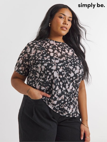 Simply Be Black Printed Mesh Relaxed Fit T-Shirt (H30368) | £25