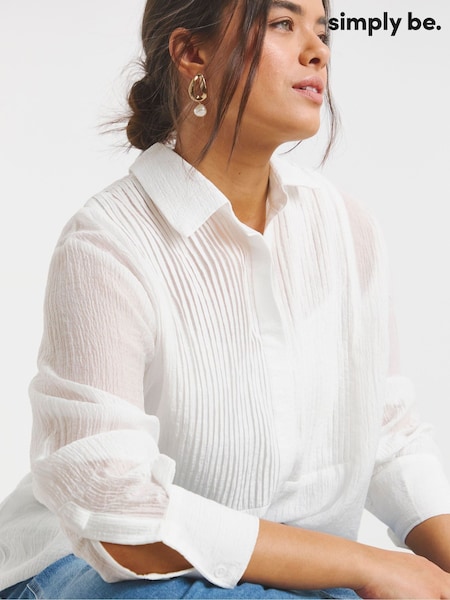 Simply Be White Oversized Pintuck Tuxedo Shirt (H30371) | £30